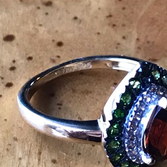 Natural Citrine Chrome Diopside Sterling Silver Yellow Gold Vermeil Ring Size 6 - Picture 6 of 9